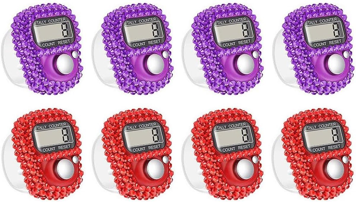 SnelShoppen - 8 Stuks Elektronische Vinger Telmachine Clicker Mini Handtel voor Sport, Golf, Marketing - Lichtgewicht ABS Kunststof, Duurzaam, Paars e