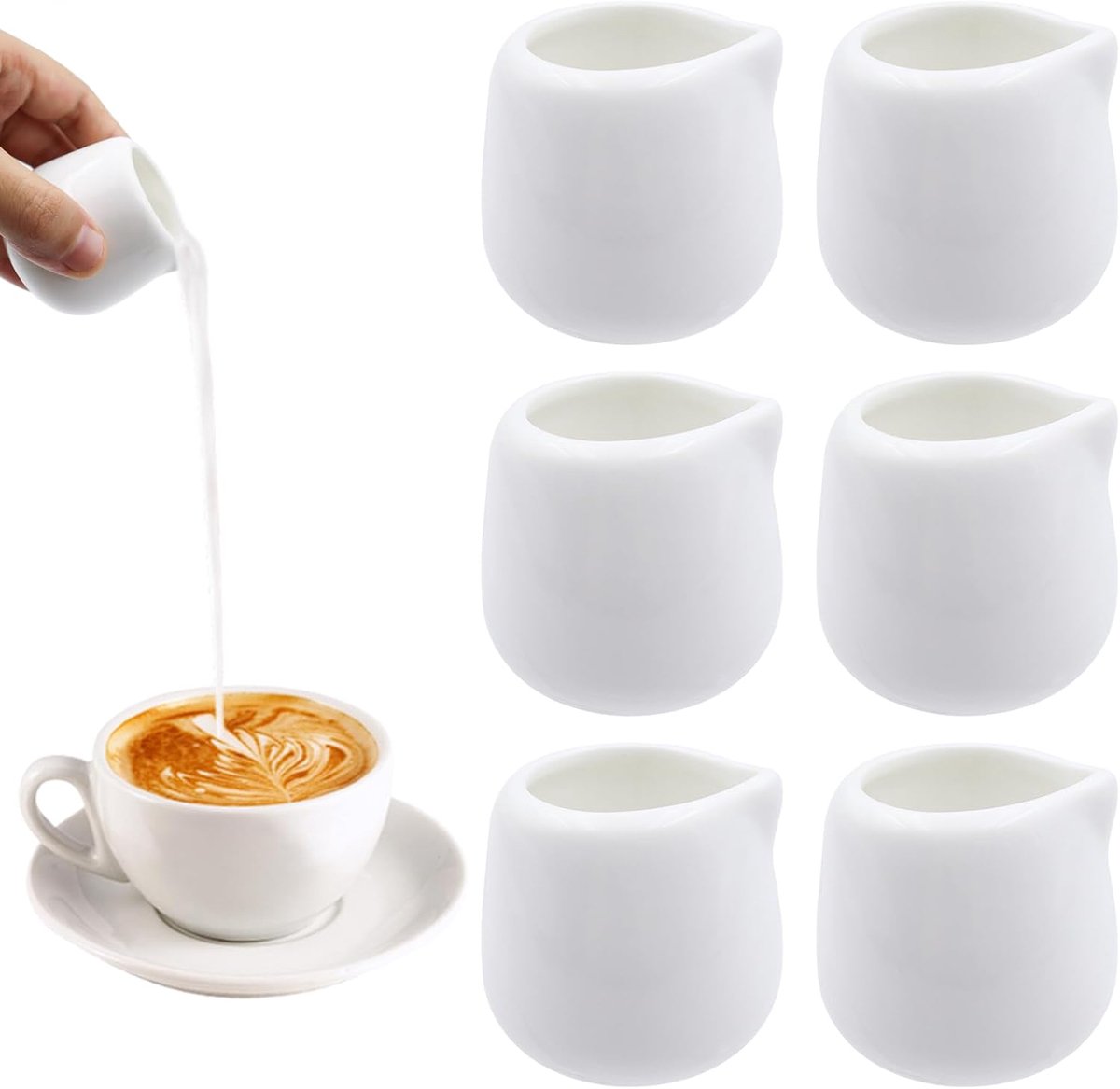 CONNECTION 6Pcs Small Milk Jugs 50ml White Ceramic Mini Creamer Milk Jars - ShopVlot