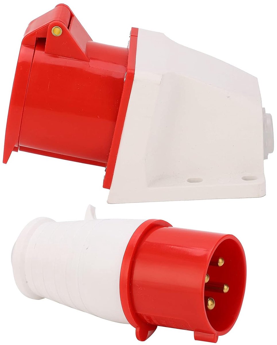 SnelShoppen - 4 Pin Stekker 32A, 3 Fase Industriële Connector, Waterdichte Connector Set, Opbouwmontage, AC380V-415V voor Binnen en Buiten Gebruik