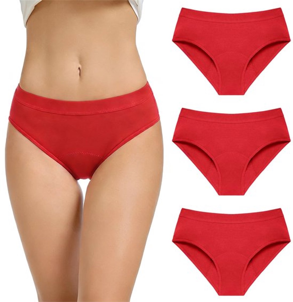 Damesondergoed - 3-pack - Maat S - Geschikt voor 50-60 kg - Geschikt voor een tailleomtrek van 30 cm - Slipjes - Menstruatieondergoed - Damesondergoed met middelhoge taille - Verdikt ondergoed - Elastisch ondergoed - Comfortabele slipjes vo
