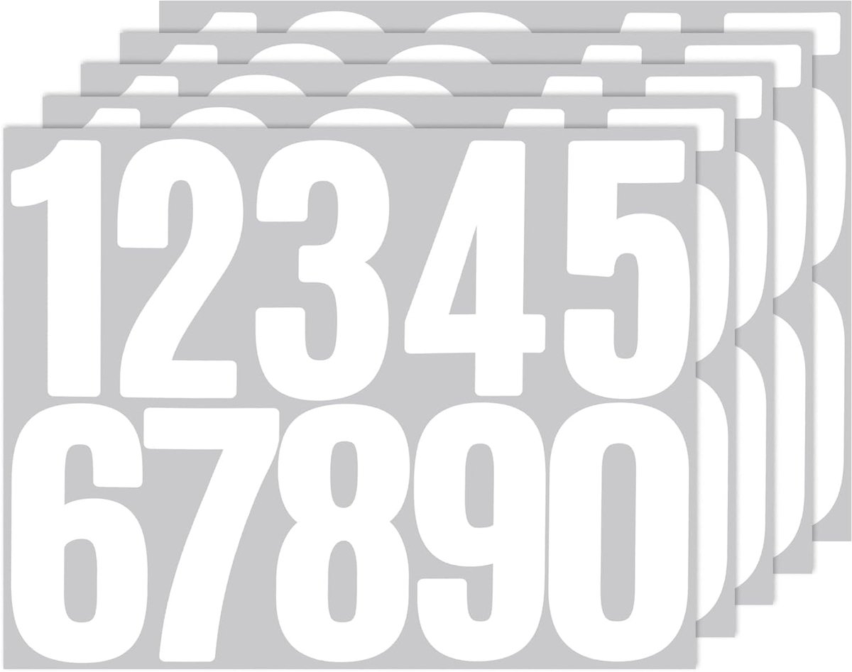 SnelShoppen - 5 Vel Nummer Stickers Wit 8 cm - Waterdichte Zelfklevende Reflecterende Vinyl Cijfers 0-9 voor Brievenbus, Huizen, Buitentoepassing