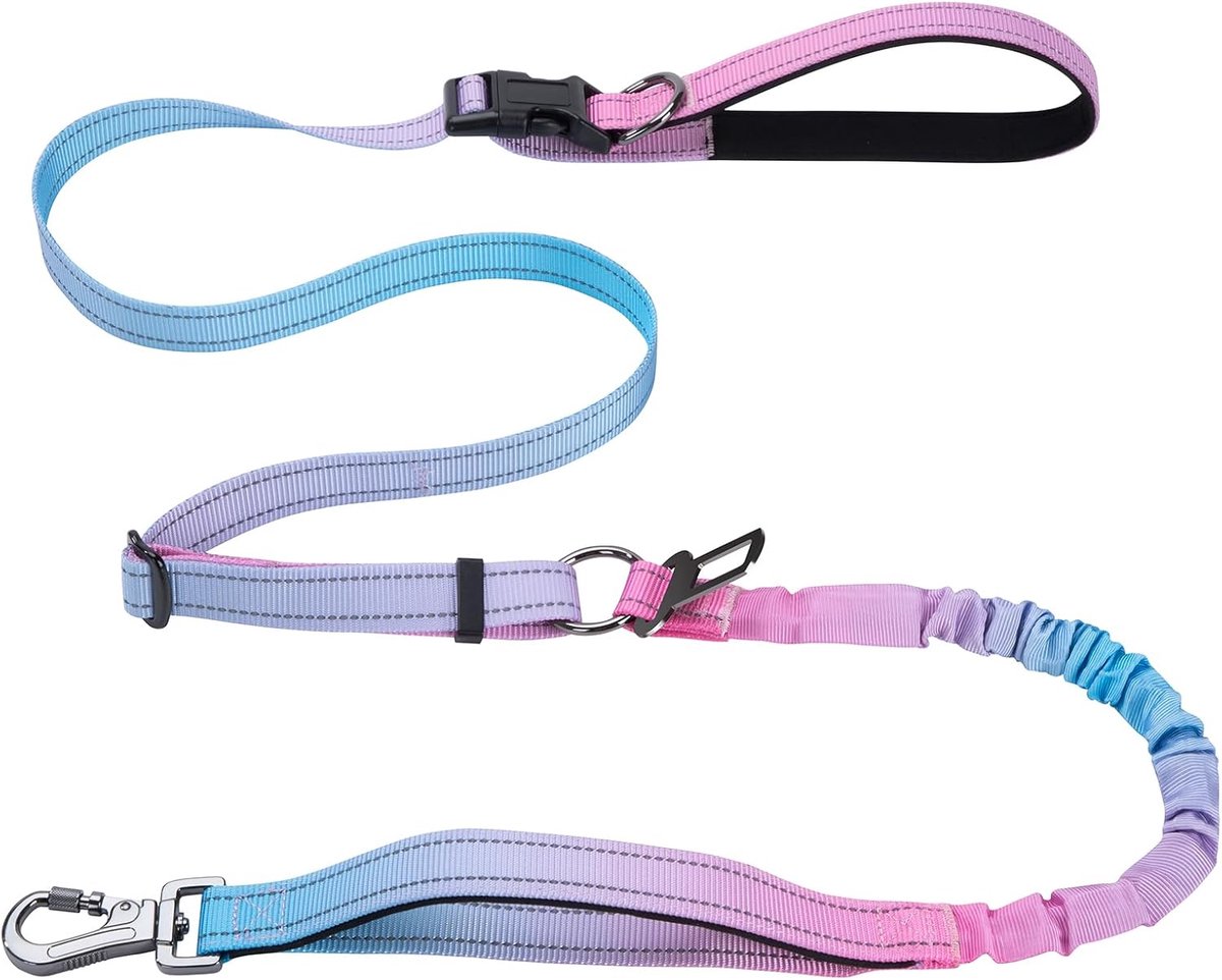 Adjustable Dog Leash with Reflective Stripes, Jogging Lead for Medium and Large Dogs (Blue Pink) - ShopVlot