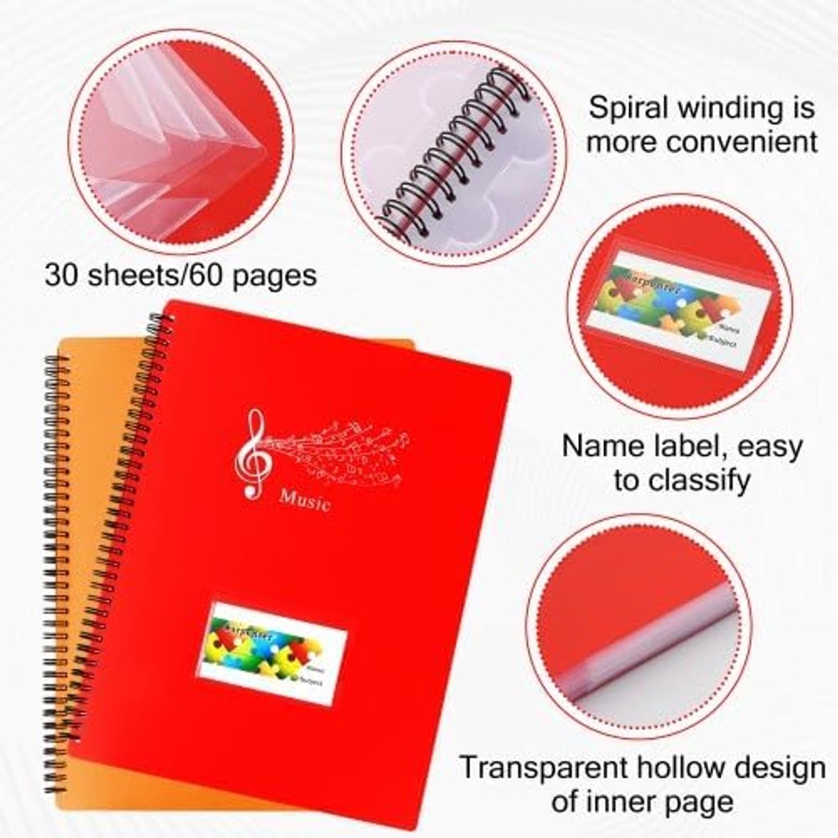 A4 Sheet Music Folder, Music Folder with Paper Documents, 60 Pages Music File Folder, Spiral Band, Music File Folder - ShopVlot