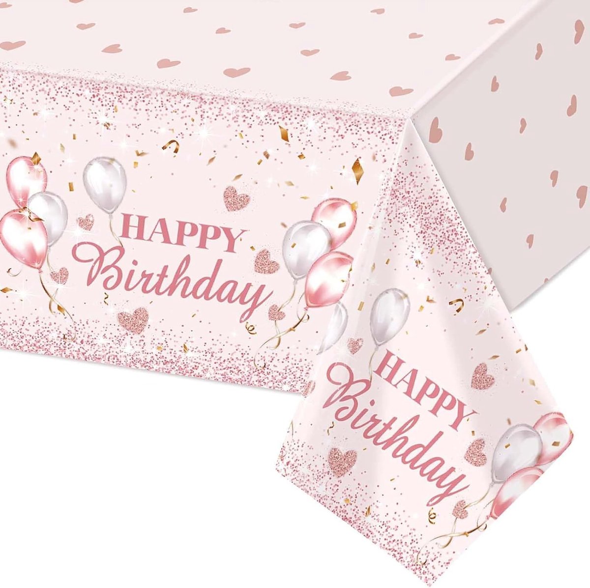 54 x 108 Inch Pink Birthday Tablecloth Happy Birthday Pink Rectangular Waterproof Tablecloth for Women Girls Kids Baby - ShopVlot