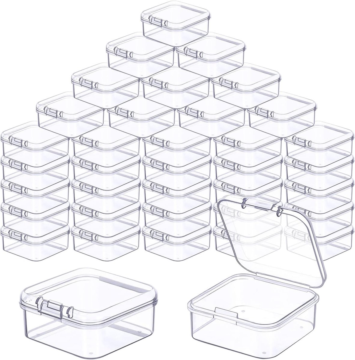 SnelShoppen - Set van 12 Opbergdozen met Deksel, Klein, 4 Maten, Rechthoekige Lege Mini Opbergdoos, Doorzichtige Plastic Opslagcontainer voor Hobbyacc