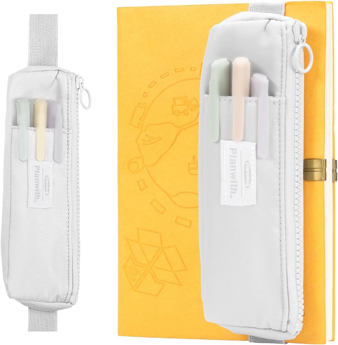 SnelShoppen - Kleine etui, pennenhouder met verstelbare elastische band, notitieboek en tijdschriften, slanke multi-pen make-up tas voor kantoor en sc