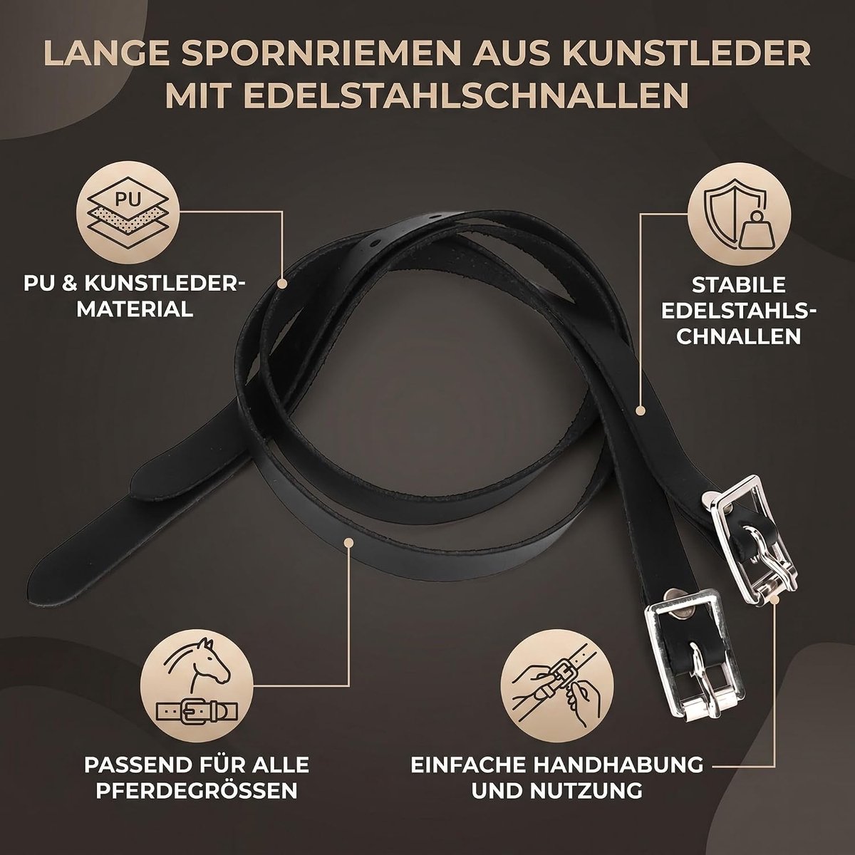 SnelShoppen - Track Straps - 1 Paar 50 Cm Lange Leren Rijdriemen met RVS Gesp - PU Leren Rijaccessoires voor Equestrische Controle