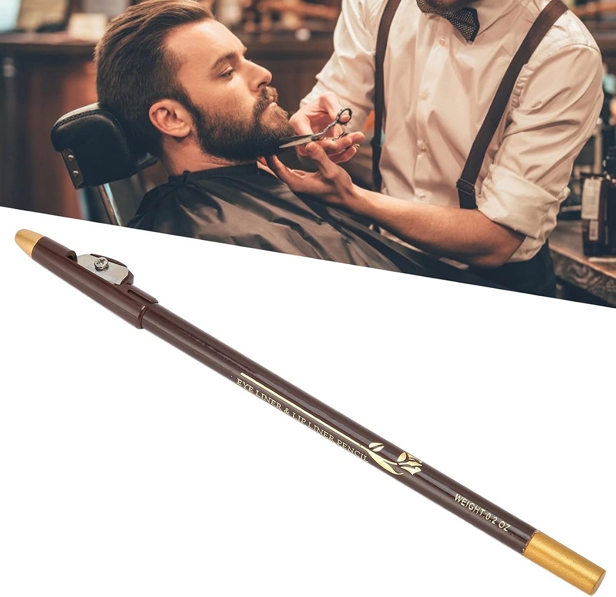 SnelShoppen - Professionele Baardpotlood Vuller voor Mannen, Baardlijn Pen met Potloodslijper, Baard Styling Tool voor Vormgeving en Afwerking (Donker