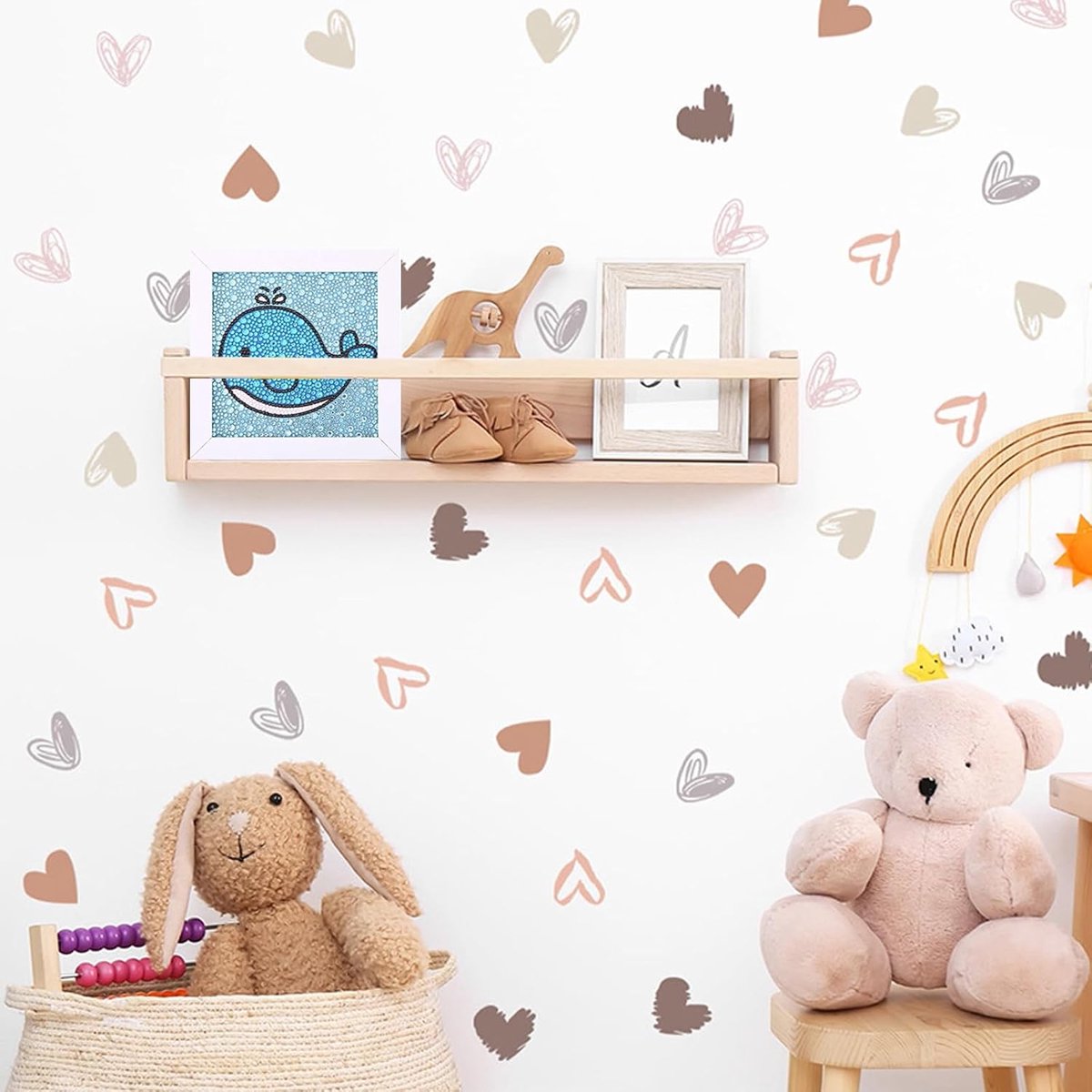 SnelShoppen - Set van 108 Hart Wandstickers voor Kinderkamer - Zelfklevende Decoratie voor Babykamer - Premium PVC - 9 Vellen van 30x20 cm - Geschikt