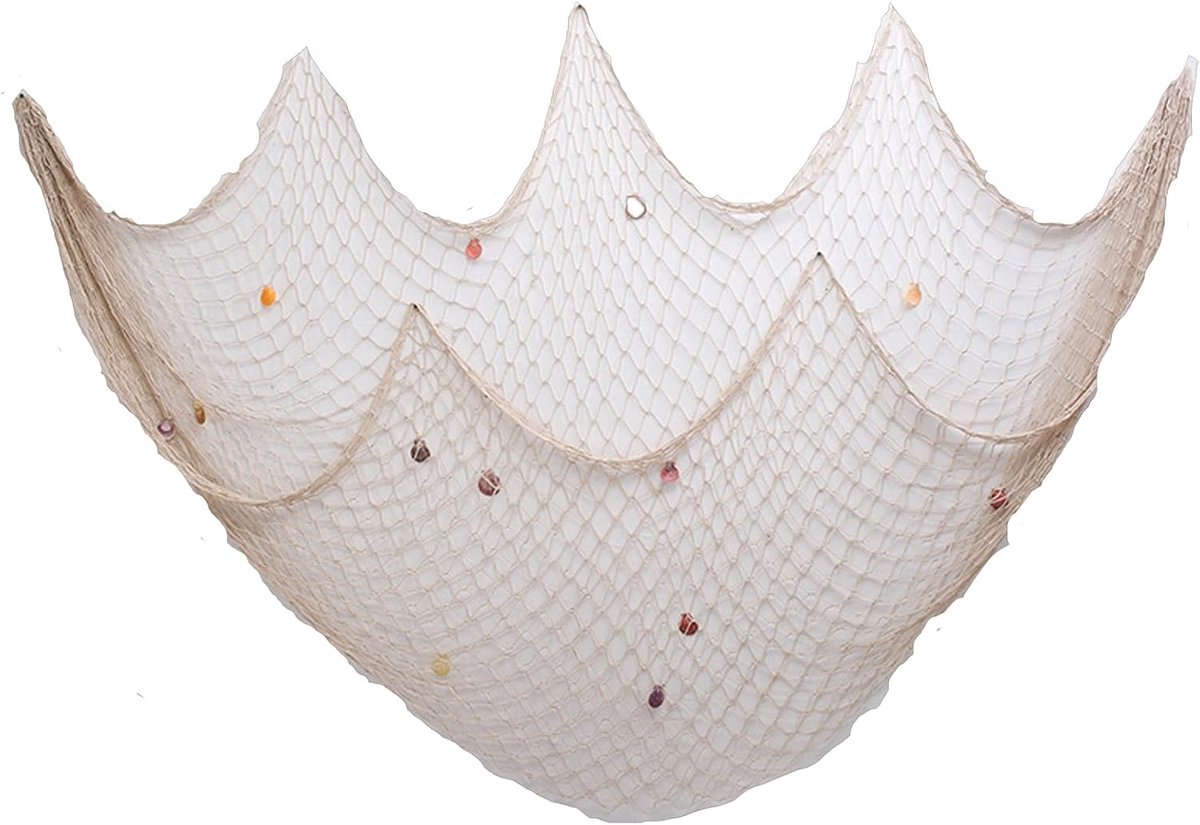 SnelShoppen - Decoratieve Nautische Vissersnet 1x2m, Mediterrane Stijl Met Schelpen Voor Thuisdecoratie, Commerciële Decoratie, Feesten, Tuin, Keuken