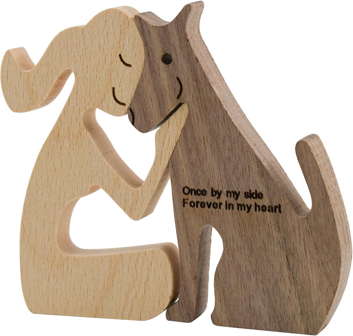Wooden Dog Figurines Dog Statue Wooden Sculptures Handmade Accents Crafts Wood Carving Dogs for Home Decoration (Woman - ShopVlot