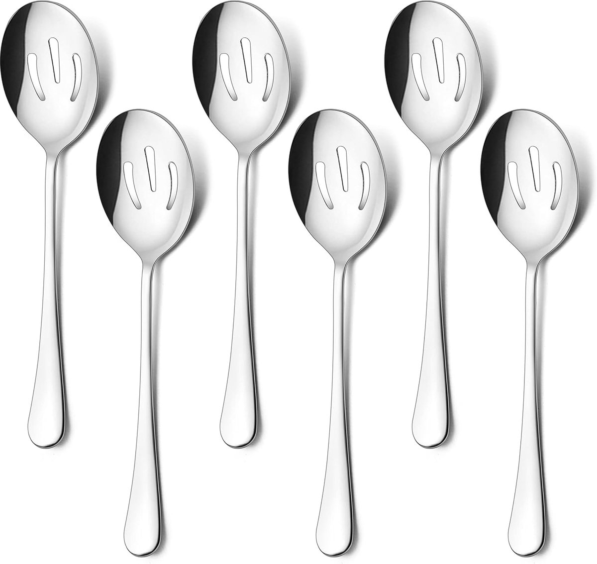 6-delige zeefset, 21 cm lange roestvrijstalen lepels, Geschikt voor keukens/buffetten/feesten, hoogglanzend, vaatwasmachinebestendig.