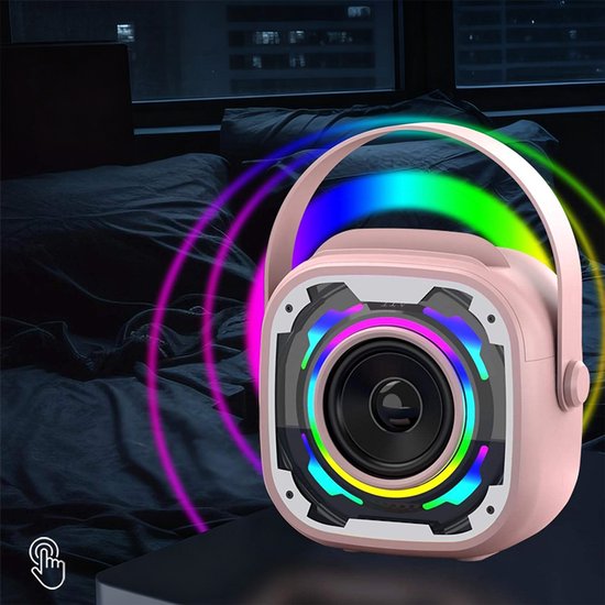 Karaokeset voor kinderen - Uitgerust met 2 microfoons - Bluetooth-luidspreker - Met RGB-verlichting - Draadloze draagbare luidspreker - LED-verlichting - 1200 mAh batterij - Afspelen via USB-stick - Roze — afbeelding 5