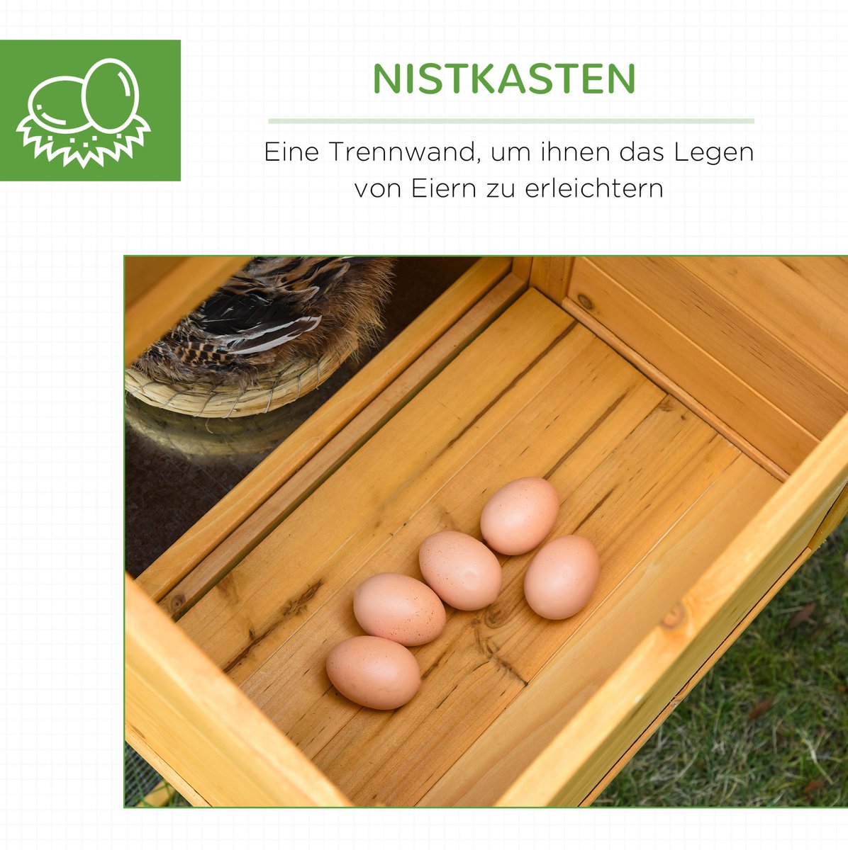 COVREO Kippenhok 168x75x103 cm geel, hout met uitloop en legnest voor kippen