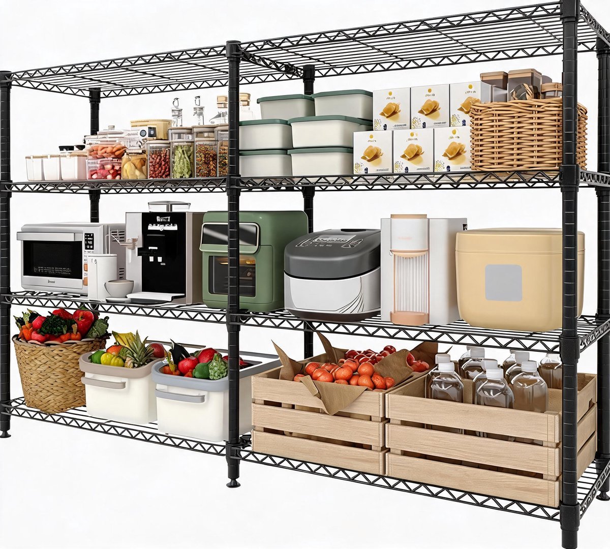 4-Laags Metalen Opbergrek - 480KG Zware Draagkracht - 180 × 40 × 151 cm - Verstelbare Planken - Koolstofstaal Stelling voor Magazijn en Winkel