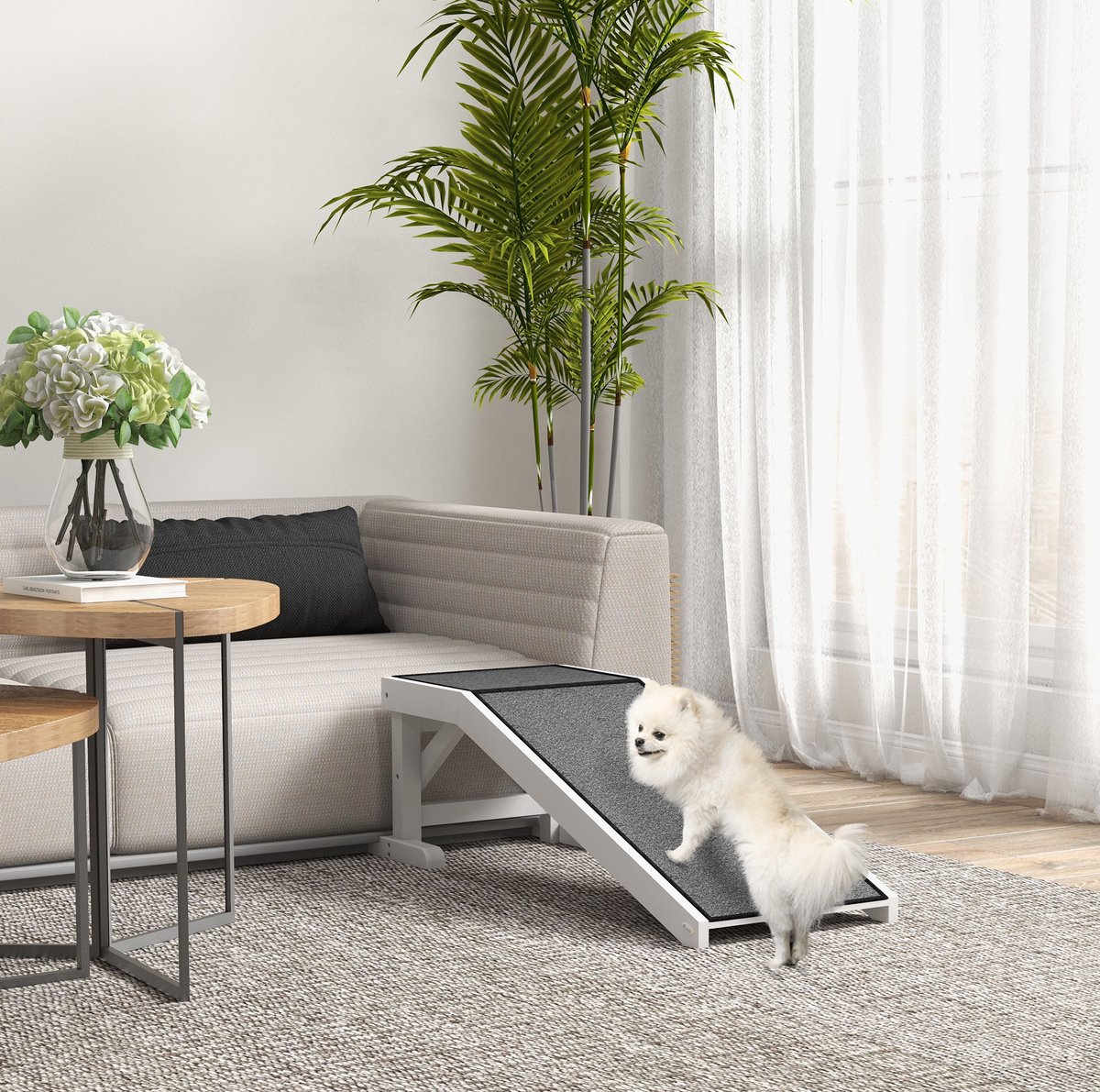 COVREO Loopplank voor dieren 125 x 40 x 35,5 cm wit, hout en polyester antislip