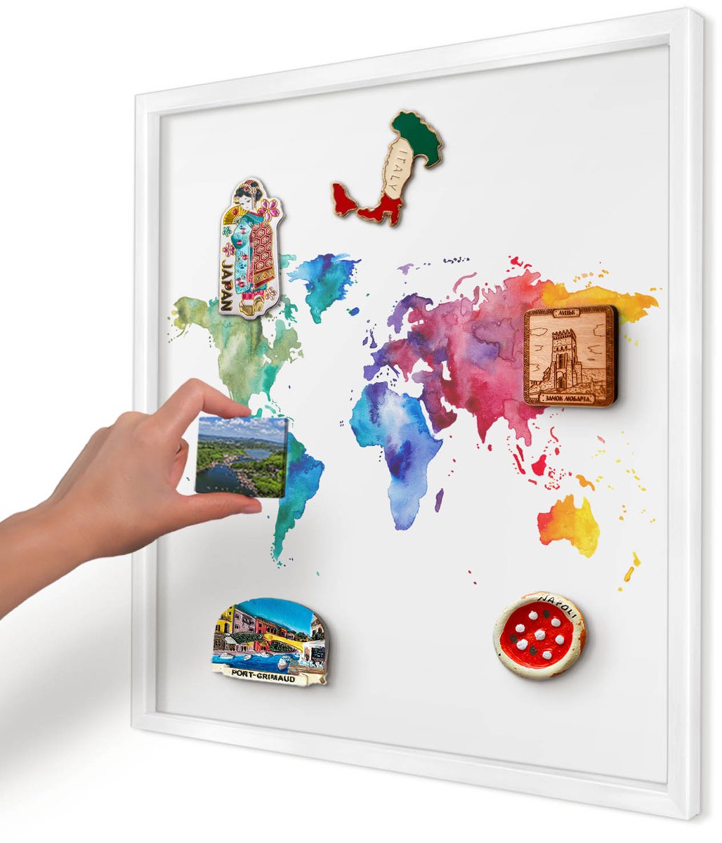 Artprintcave Wit Magneetbord mit Witte Lijst - 50x50 cm - Kleurenkaart Magneet Bord mit Frame - Waterverf Memobord Keuken - Kaarten