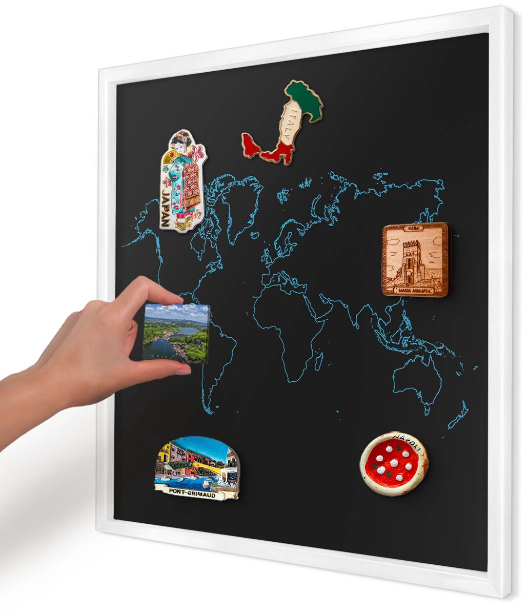 Artprintcave Zwart Magneetbord mit Witte Lijst - 50x50 cm - Wereldkaart Magneetbord Voor Keuken - Minimalist Magneetbord Voor Foto's - Kaarten