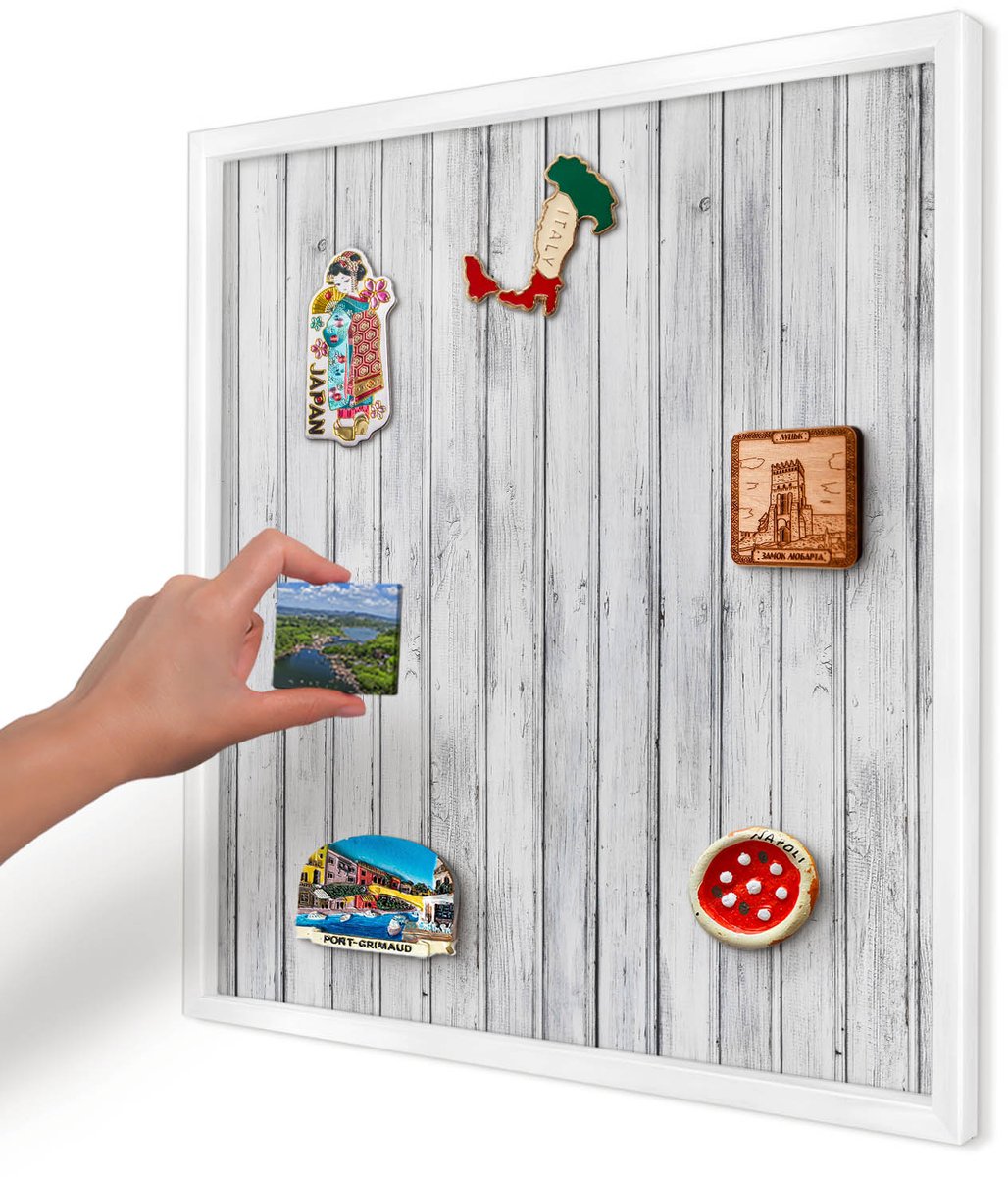 Artprintcave Wit Magneetbord mit Witte Lijst - 50x50 cm - Licht Hout Magnetisch Bord - Rustiek Notitiebord - Texturen