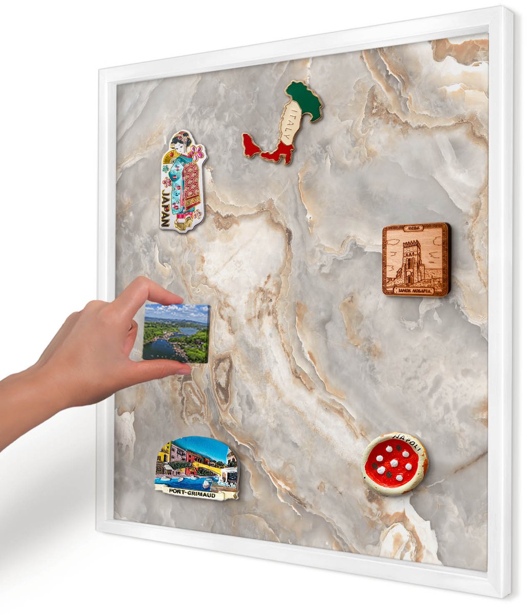 Artprintcave Grijs Magneetbord mit Witte Lijst - 50x50 cm - Marmeren Elegantie Wandbord Magnetisch - Abstract Magneetbord Voor Keuken - Abstractie