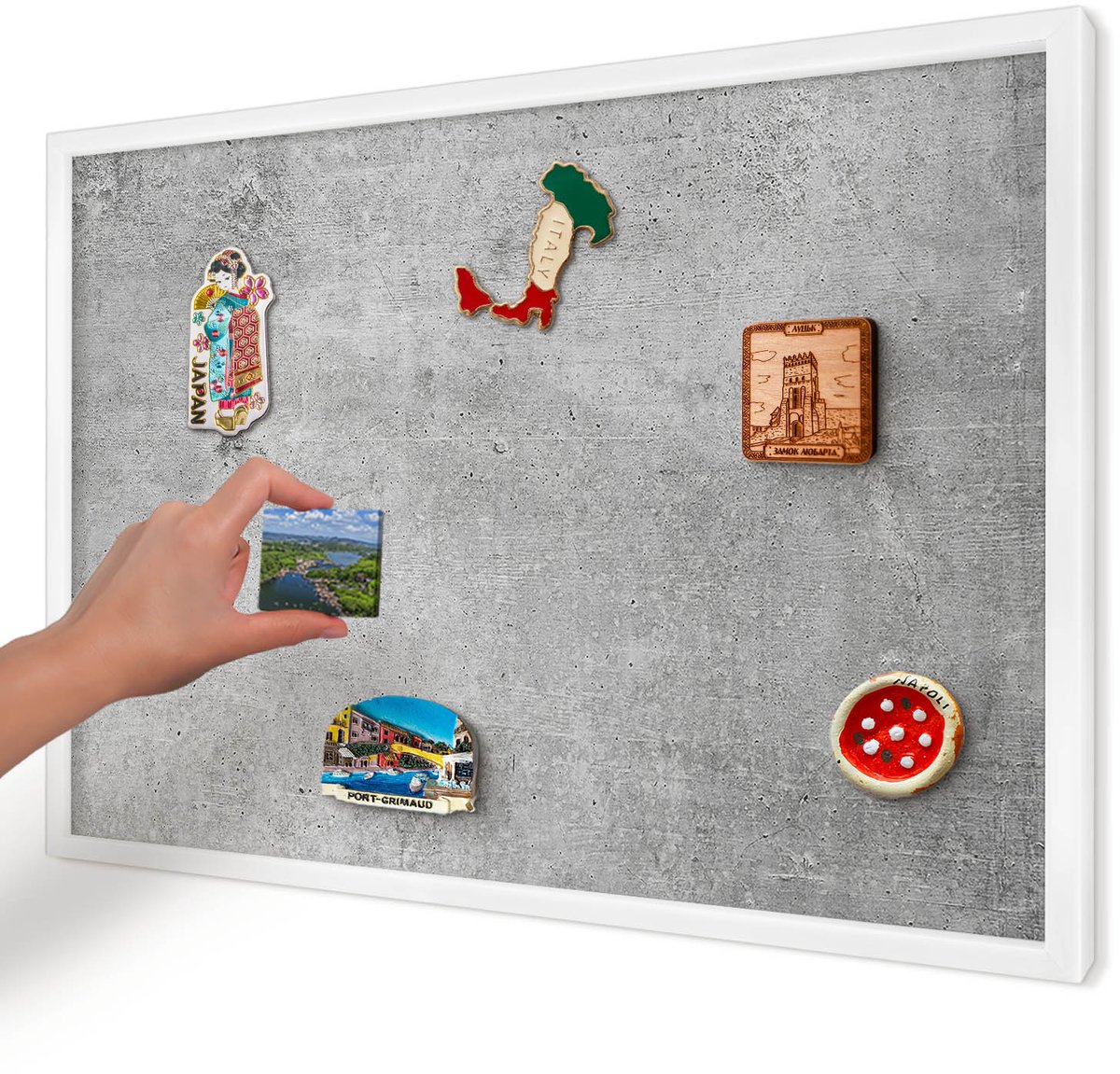Artprintcave Grijs Magneetbord mit Witte Lijst - 60x40 cm - Betonpatroon Memobord Keuken - Industrieel/Loft Magneetbord Voor Foto's - Texturen