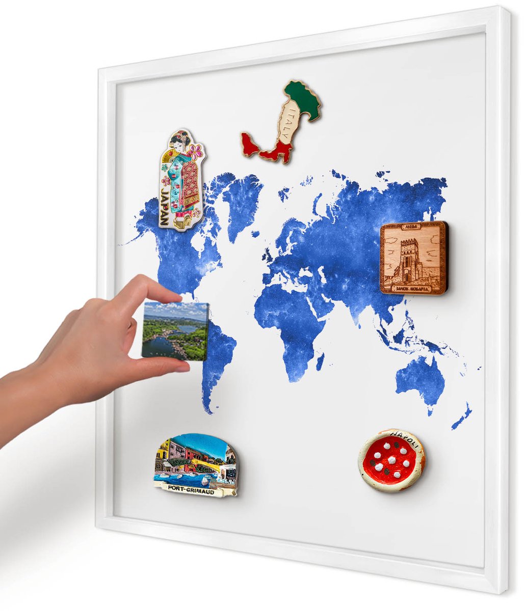 Artprintcave Blauw Magneetbord mit Witte Lijst - 50x50 cm - Wereldkaart Magneet Bord mit Frame - Abstract Magneetbord Voor Keuken - Kaarten