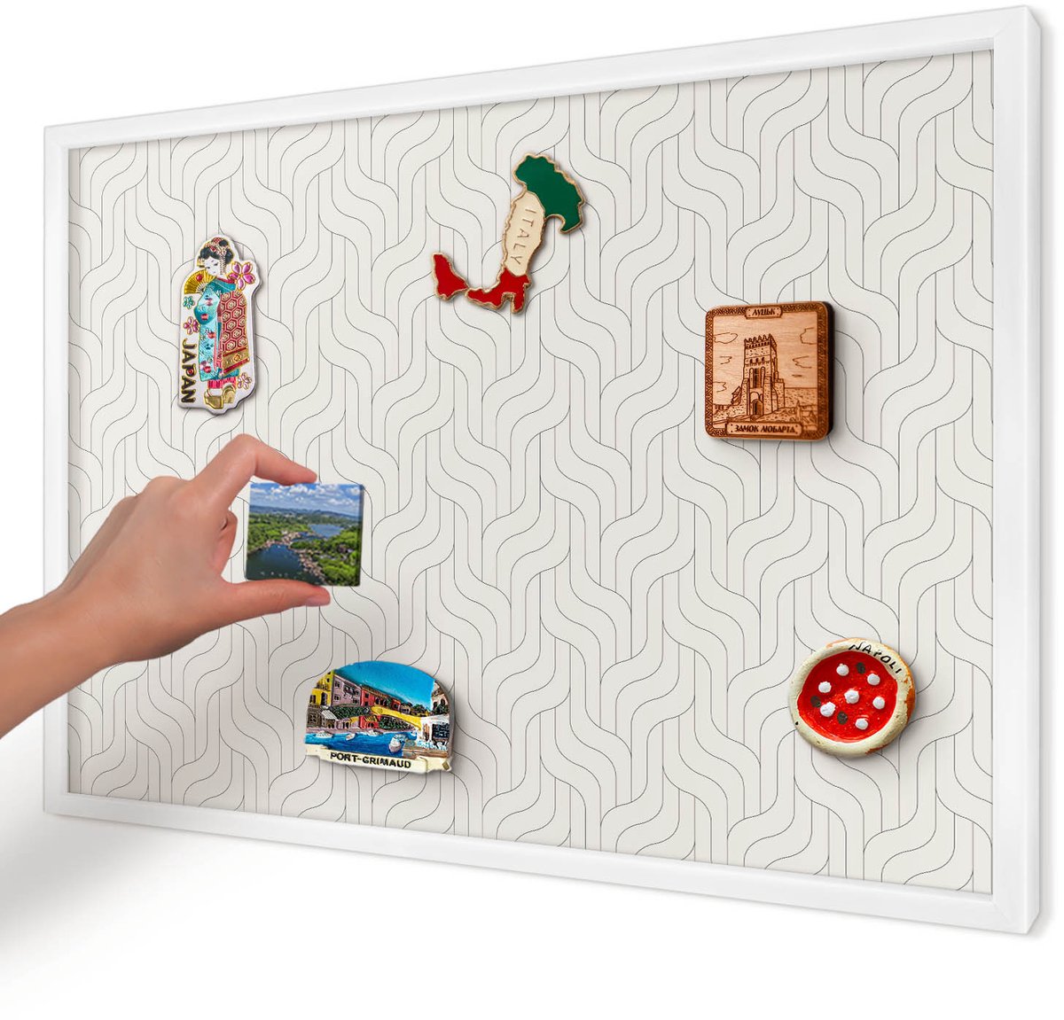 Artprintcave Romig Magneetbord mit Witte Lijst - 60x40 cm - Zachte Golven Magnetisch Bord - Minimalist Notitiebord - Achtergronden En Patronen