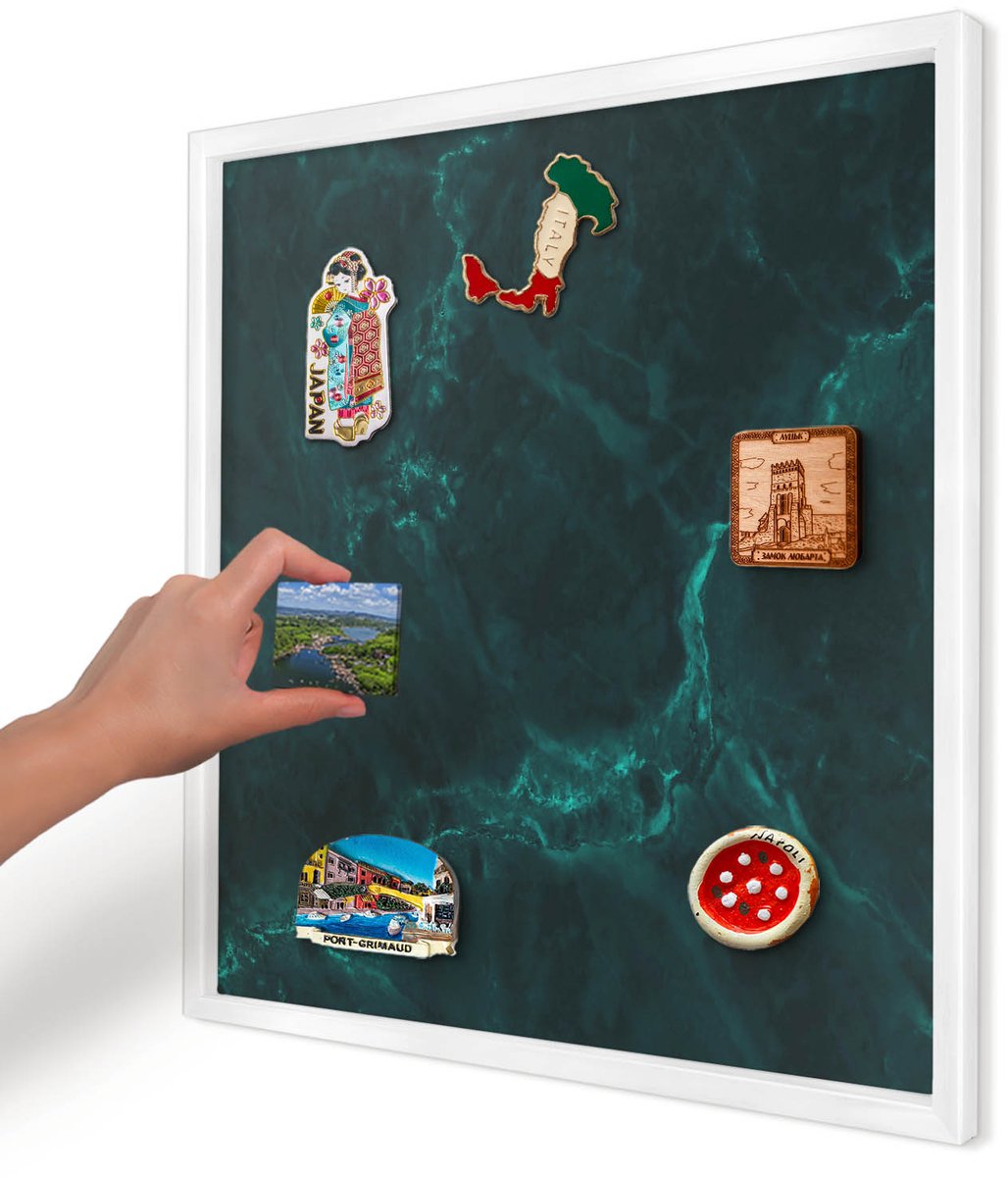 Artprintcave Groente Magneetbord mit Witte Lijst - 50x50 cm - Groene Diepte Magneetbord Voor Keuken - Abstract Bord Voor Magneten - Texturen