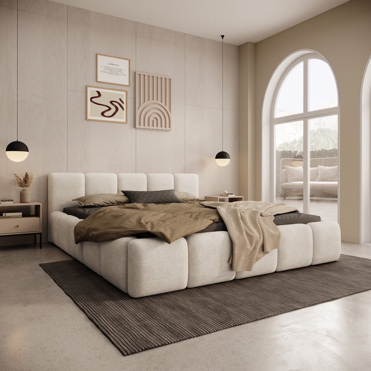 Meubella - Karisma - Tweepersoonsbed - Teddystof beige - 160x200 cm
