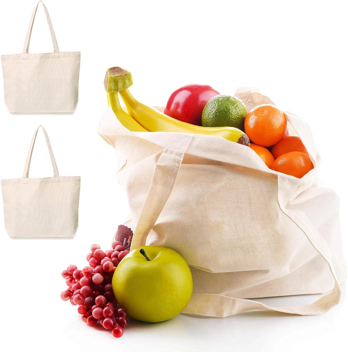 SnelShoppen - 2 Stuks Jute Tas Grote Winkeltas 40 x 35 cm, Katoenen Tassen, Stoffentas voor Schilderen, Herbruikbare Jute Tassen, Tote Tassen voor Win