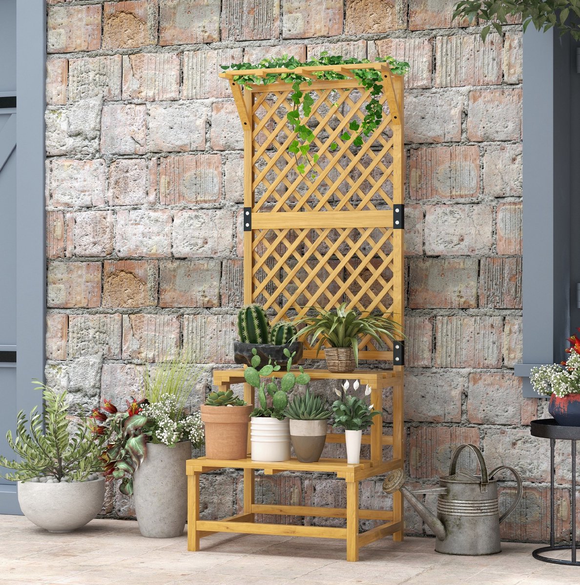 COVREO Plantenstandaard 60 x 50 x 166 cm geel, hout met rankhulp