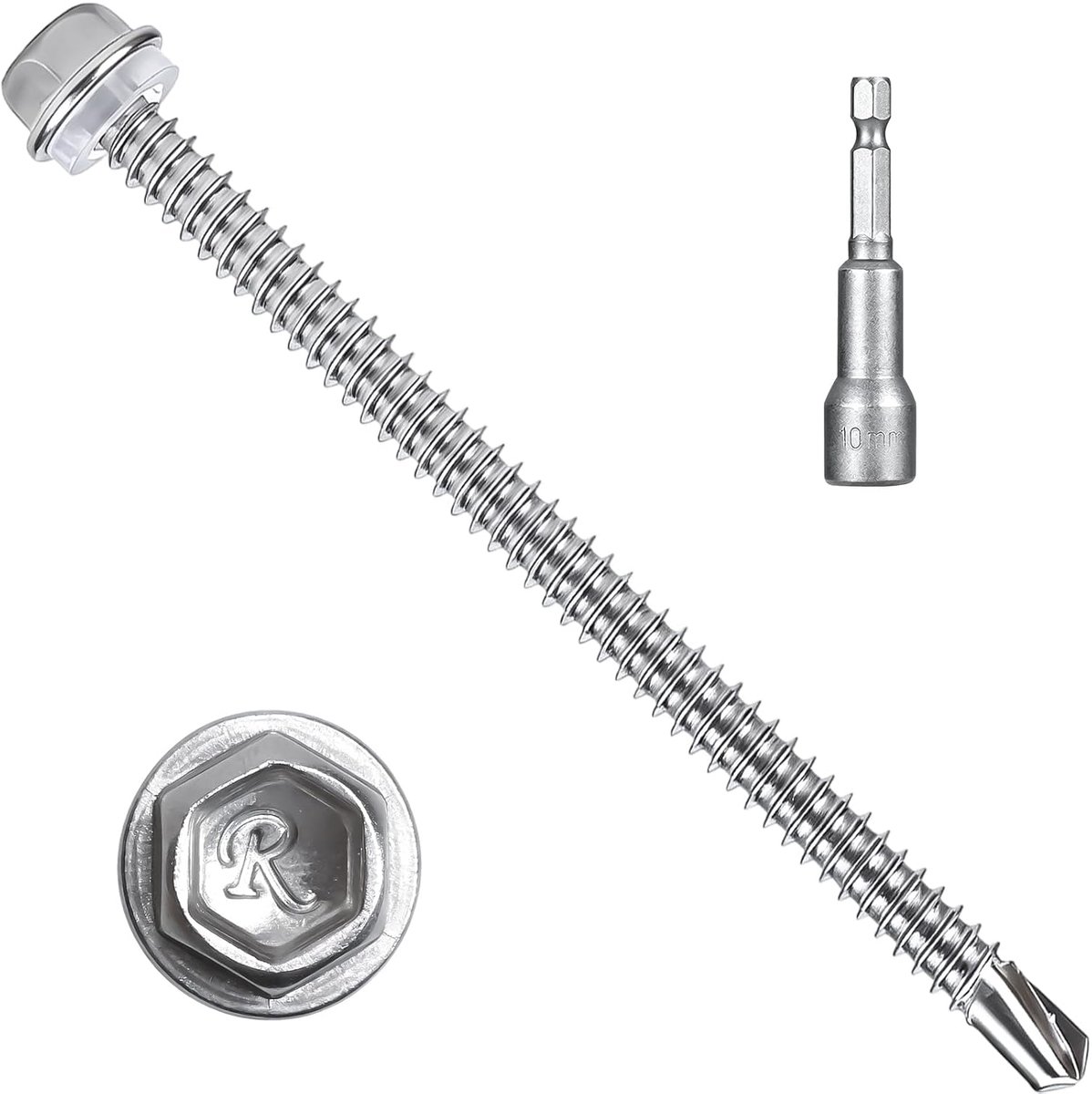 SnelShoppen - 50 Stuks 6.3 x 100mm 410 RVS Zelftappende Schroeven Set met Zegelring en Hex Bit Steeksleutel - Ideaal voor Metaaldaken en Buitengebruik