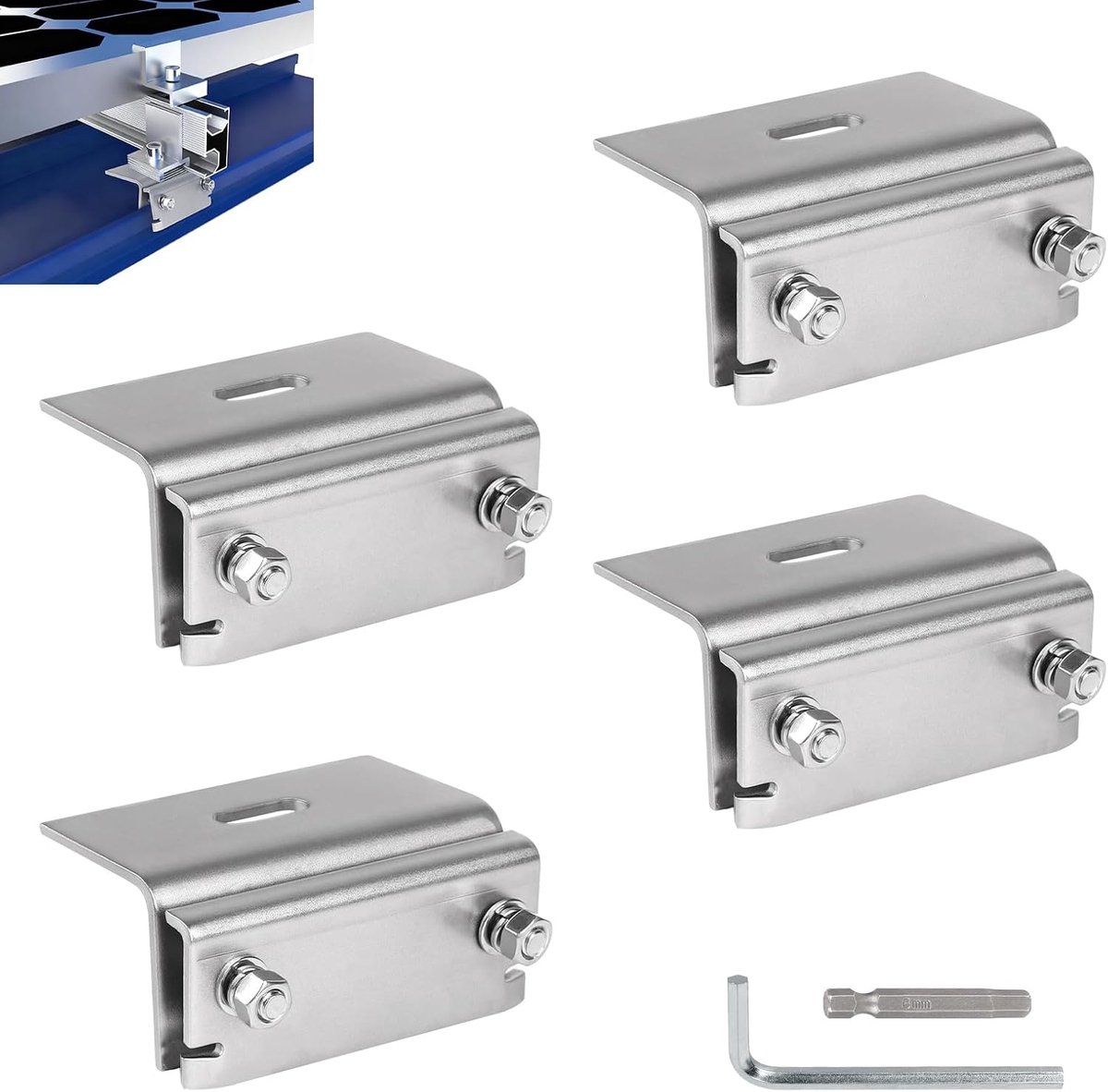 SnelShoppen - Pack van 4 Vouwbare Dak Rebate Clips RVS 304 - Stabiele Zonnepaneel Bevestigingsklemmen - Metalen Frame Klem voor Dakmontage 110x50x50mm