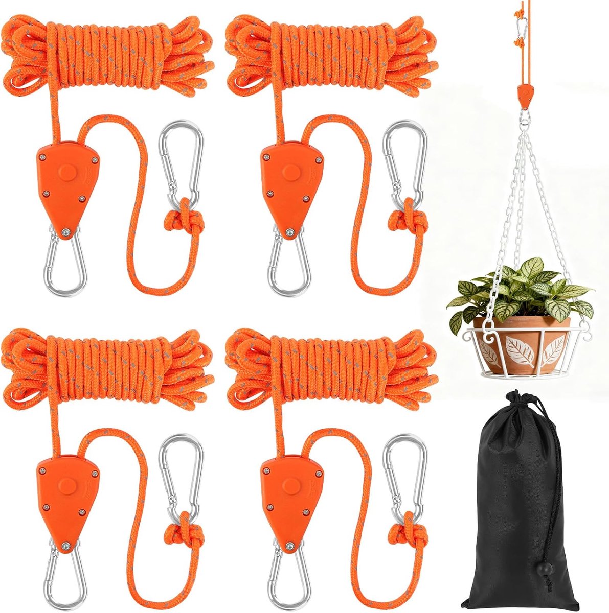 Rope ratchets 4m x 4mm - met haken - incl. opbergtas - ideaal voor camping en tent - SnelShoppen