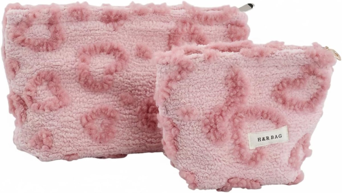 SnelShoppen - 2-delige Toilettas voor Vrouwen (1 Groot + 1 Klein) - Canvas Cosmeticatas met Rits, Draagbaar en Personaliseerbaar voor Vrouwen en Meisj