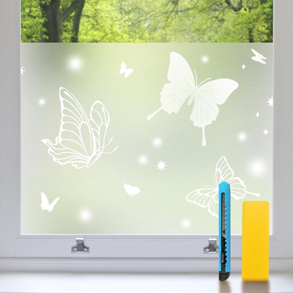 Raamfolie Opaque Vlinder Design - Statische Hechting - Privacy Film - Ideaal voor Woonkamer en Kantoor - ShopVlot