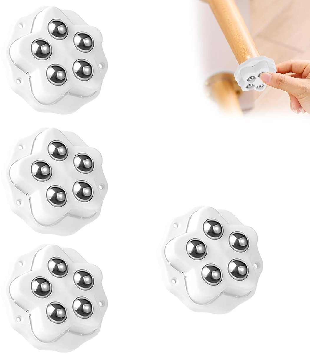 SnelShoppen - 4 Stuks Meubelwielen 360° Mini Balwielen Zelfklevend met 5 Stalen Bollen voor Koffiemaker, Prullenbak, Keukenapparatuur