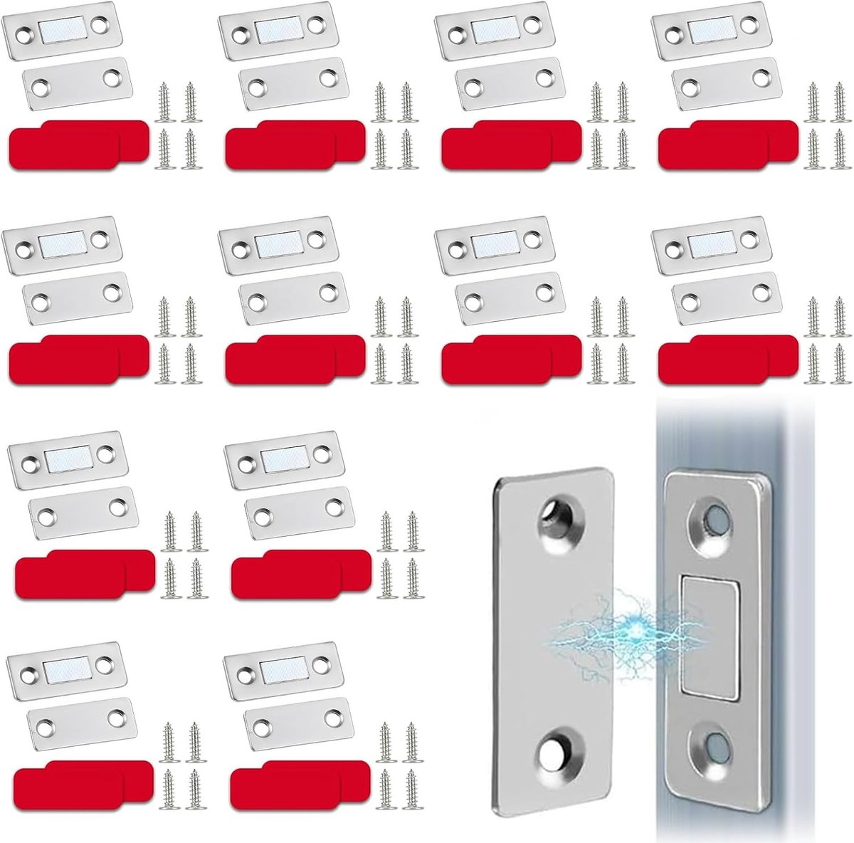 SnelShoppen - Set van 12 Magneten, Zelfklevende Kastdeurmagneet, Magnetische Sluiting voor Deuren, Metalen Deursluiting, Geschikt voor Kastdeuren, Kle