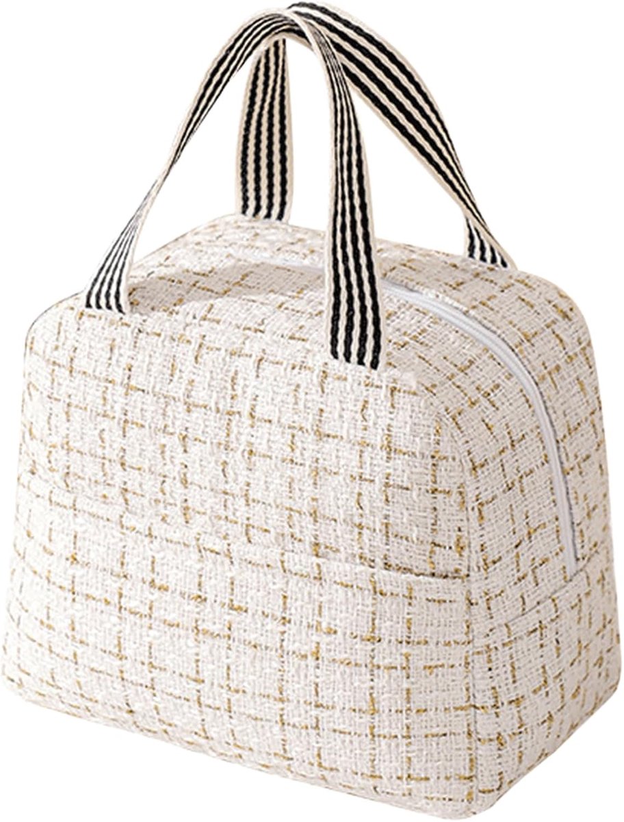 SnelShoppen - Insulated Lunch Bag - Herbruikbare, Kleine, Draagbare Lunch Tas - Voor Kantoor, School, Reizen, Kamperen, Buiten, Picknick - Beige - 23x