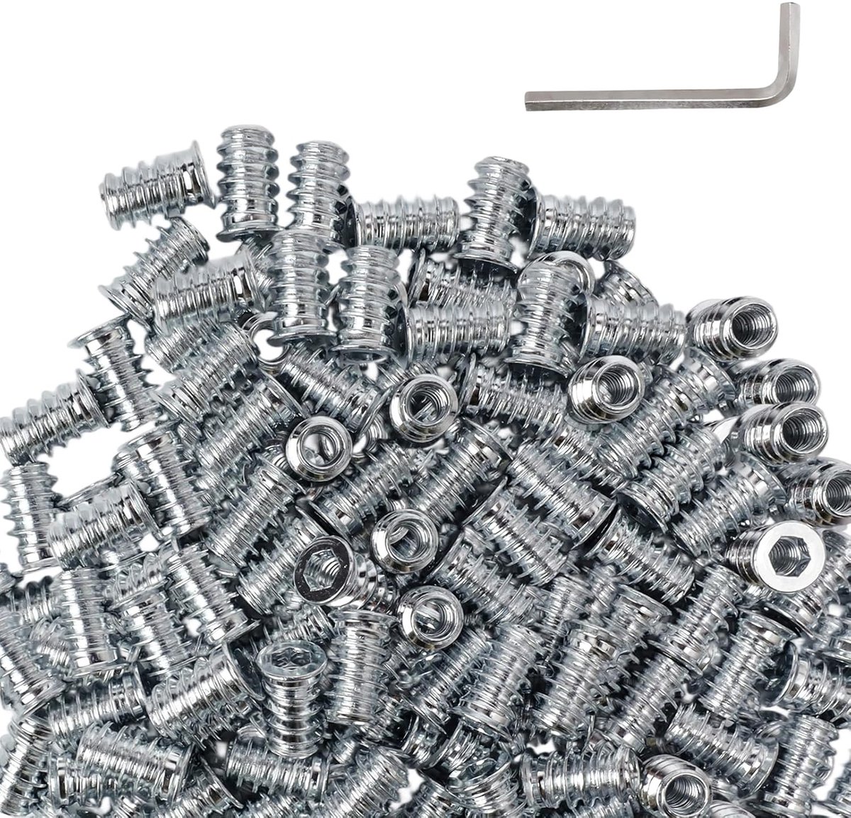 SnelShoppen - 100 Stuks M5 x 15 mm Draadinvoeren, Schroefmoeren van Verchroomd Koolstofstaal met Inbussleutel voor Meubelassemblage, Duurzaam en Roest