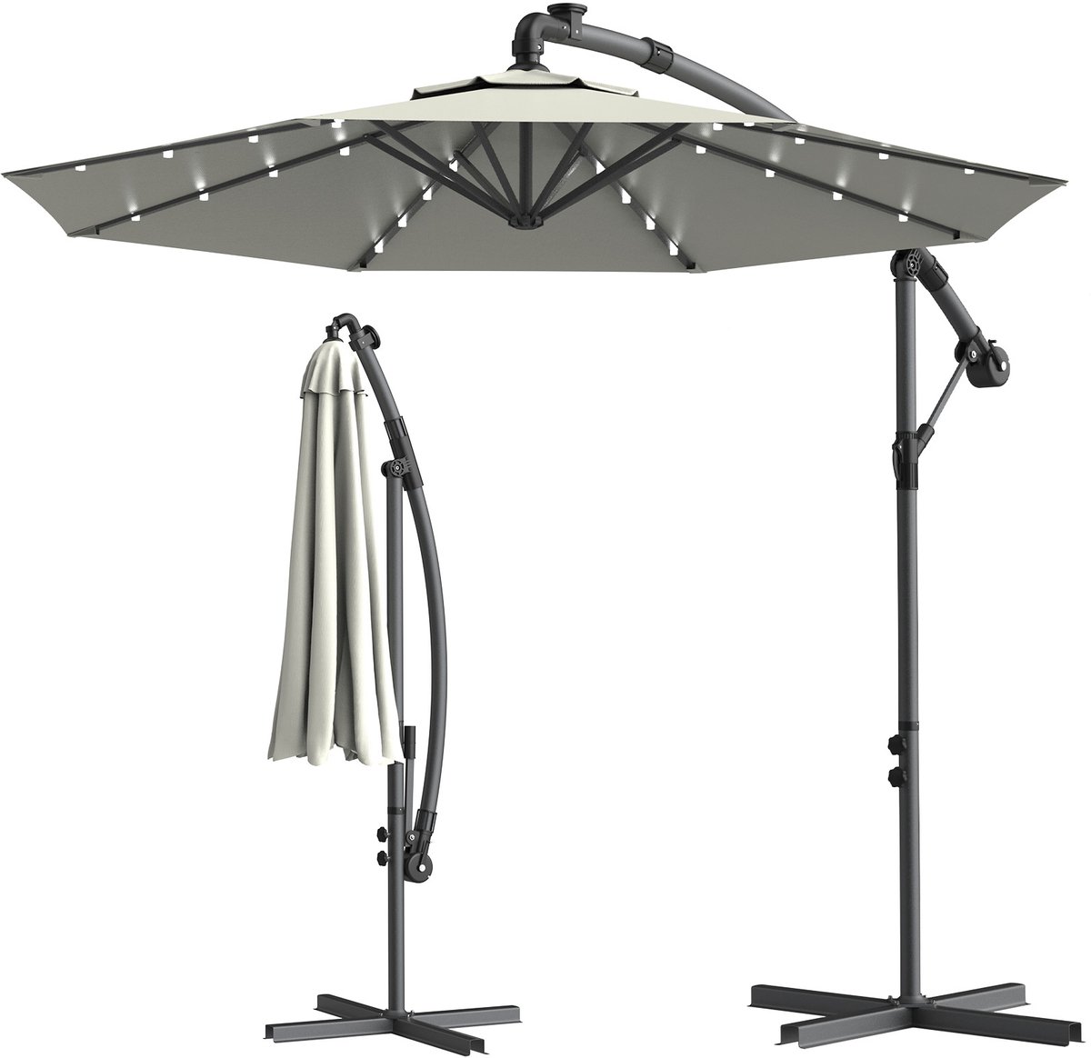 Arvioo - Hangparasol 3m - zonne-LED - terras zonwering - crèmekleurig verstelbaar