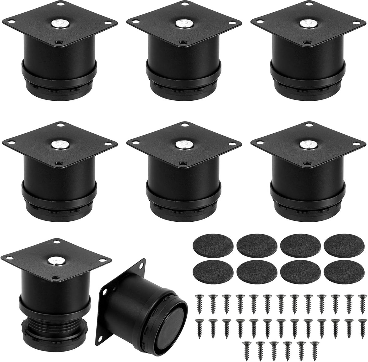 SnelShoppen - Verstelbare Meubelpoten Zwart 5 cm - 8 Stuks Met Viltglijders en Schroeven - Ronde Stalen Poten Voor Meubels, Bed, Tafel, Kast