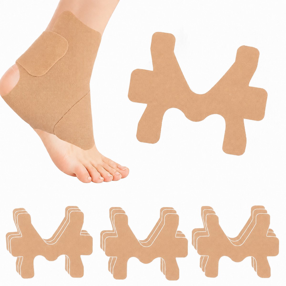 BOTC Kinesiotape Enkel - Beige - 10 Stuks - Voorgesneden Enkeltape - Elastische Sporttape van Katoen - Voor Ondersteuning en Stabiliteit - Beige