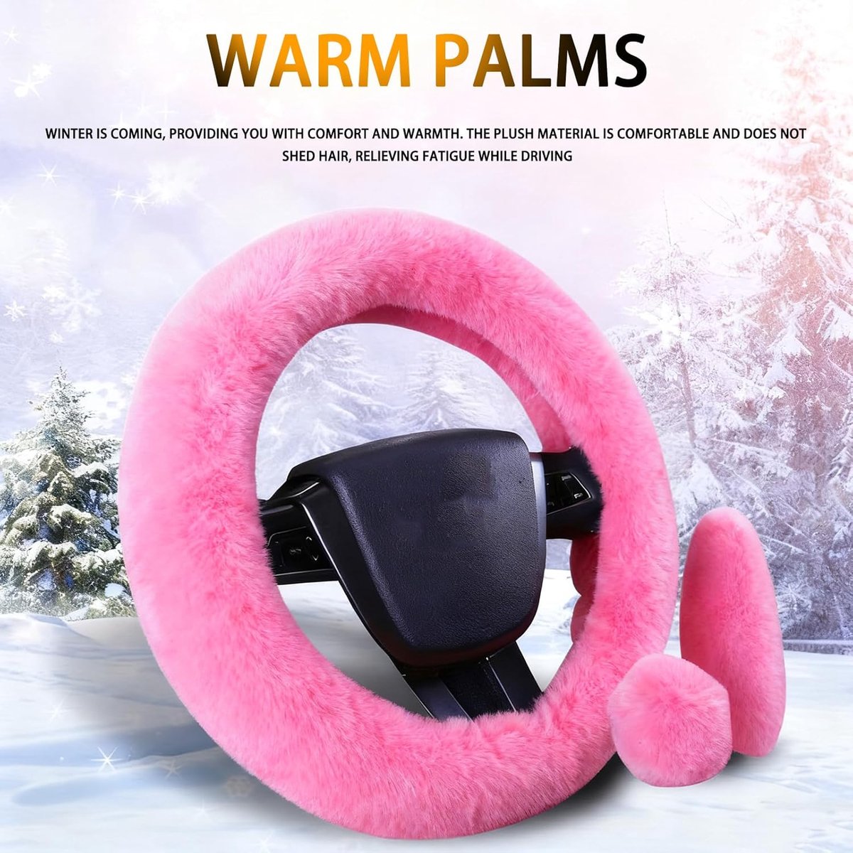 SnelShoppen - Set van 3 Pluche Stuurwielhoes, Handremhoes, Versnellingspookhoes 38 cm, Winter Warm Auto Decoratie voor Mannen en Vrouwen, Auto Liefheb