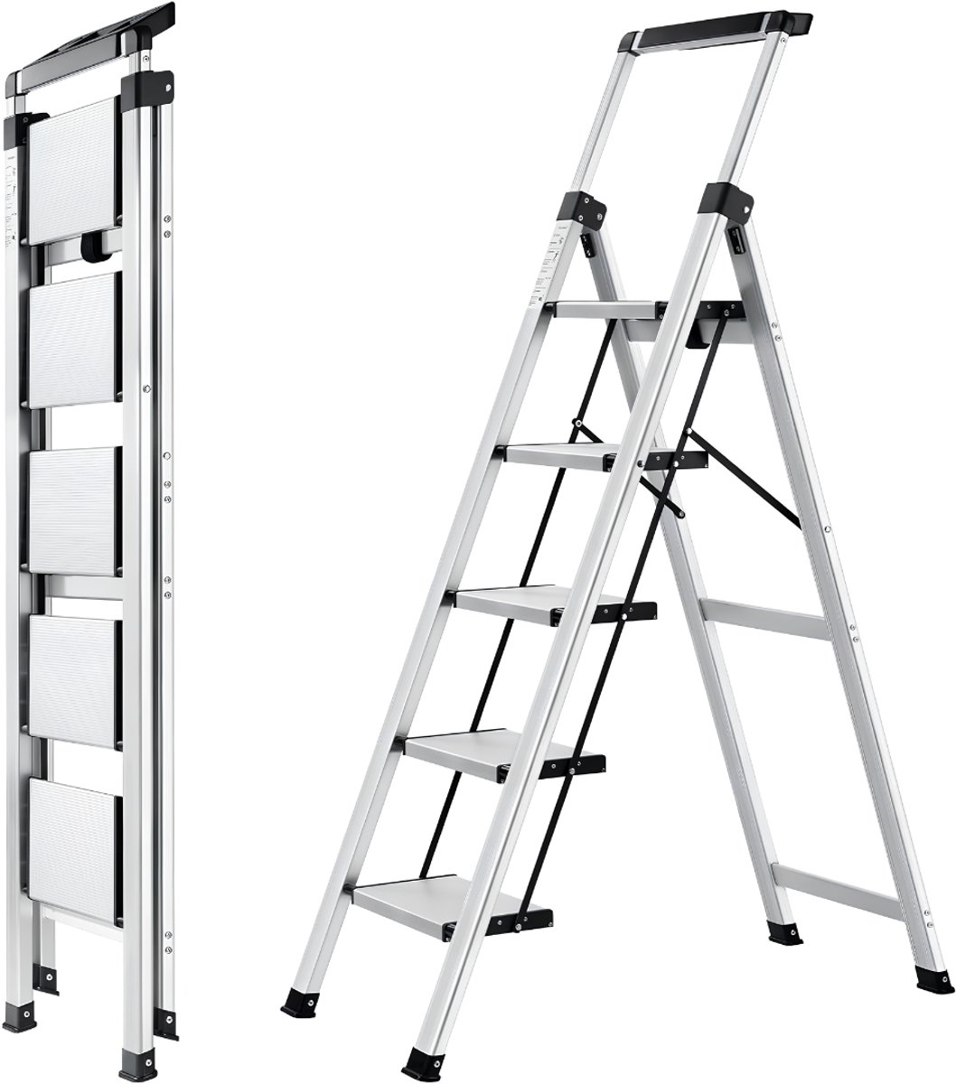 JCP® Huishoudtrap 5 Treden - Ladder - Huishoudtrap - Zilver - 94cm x 47cm x 151cm