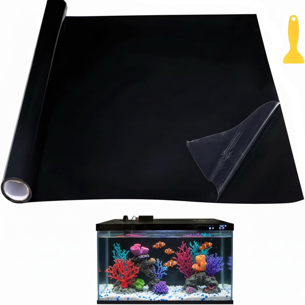 SnelShoppen - Aquarium Achterwand 40 x 200 cm, Zelfklevende Achtergrond voor Aquarium, PVC Wandfolie, Zwarte Achtergrond voor Aquarium en Terrarium