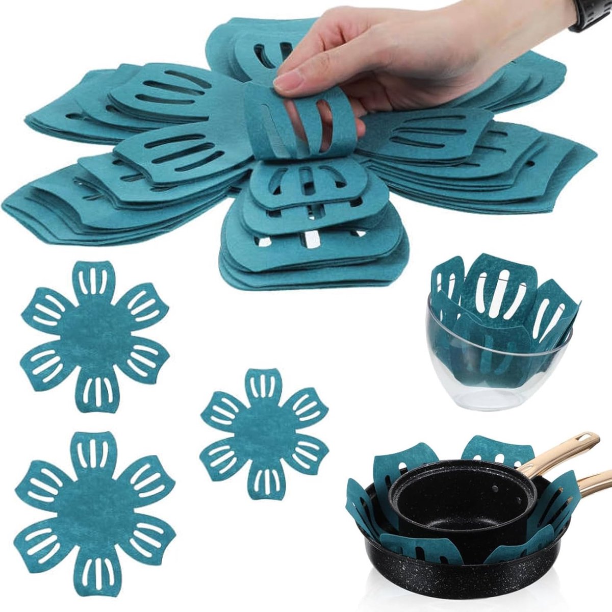 SnelShoppen - 9-delige Vilt Pan Beschermers, 3 Verschillende Maten, Pannen Bescherming, Pot Beschermers, Antislip, Verstelbare Maat, Keuken Accessoire