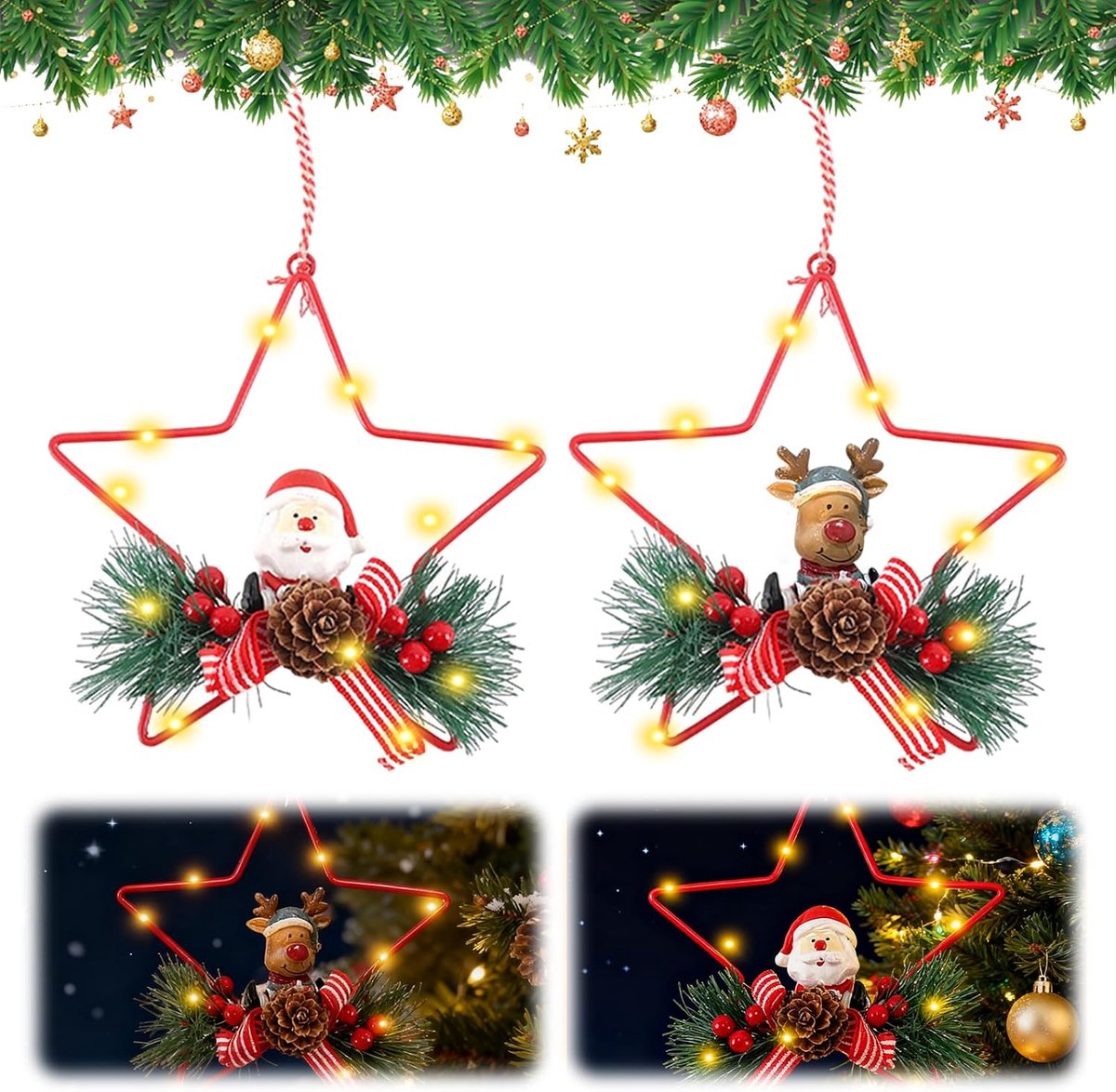UOY Metal Star Christmas Decoration 2 Pieces Christmas Decoration Stars Metal Stars for Hanging Christmas Star Pendant - ShopVlot