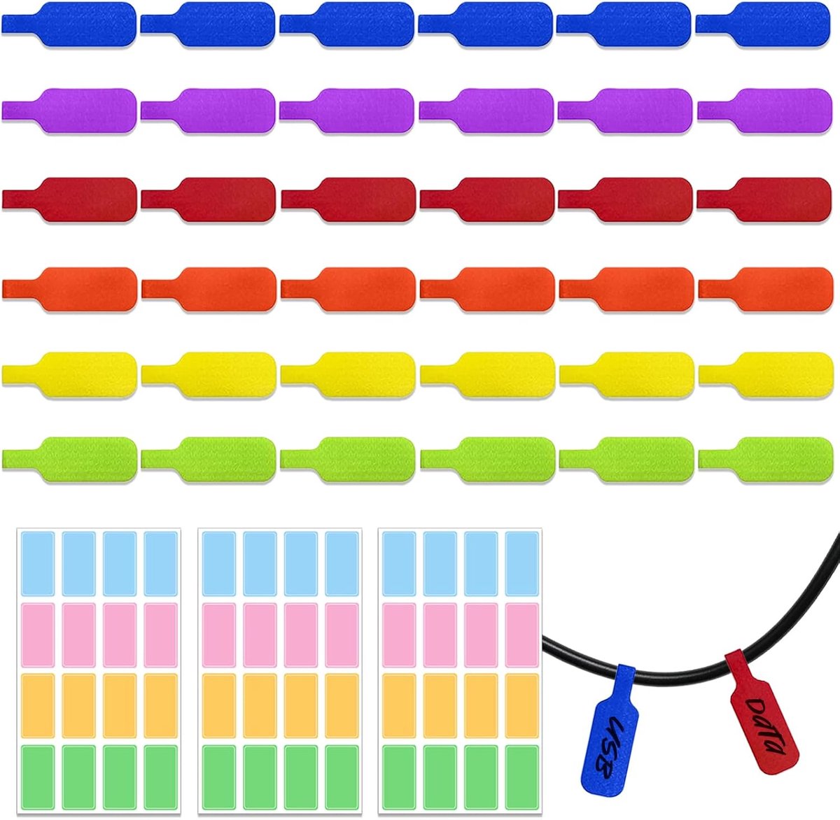 Kabeltags 36 Stuks - Herbruikbare Multicolor Haak-en-Lus Labels - SnelShoppen