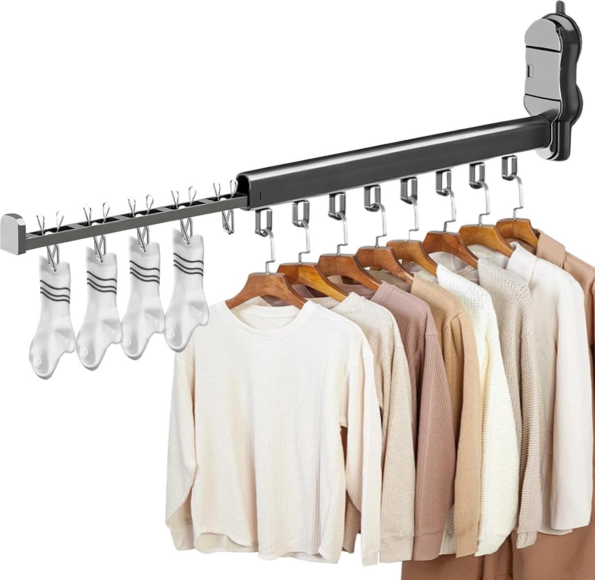 SnelShoppen - Wanddroger met zuignap, Kleine 90° wasdroger, Vouwbare aluminium droger, met sokkenhouder, 8 haken, 5 knijpers, ruimtebesparend voor bal